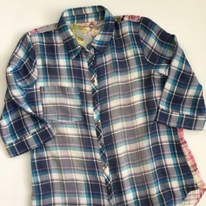 Soft Surroundings “Serena” Shirt Embroidered Plaid Sz M
